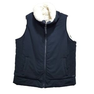 MNY‎ Vest Women Large Black Ivory Sherpa Lined  Pocket Full Zip Preppy